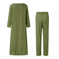Safuny ženska vježbanje za svakodnevno otputovanje dugih rukava s dugim rukavima na vrhu retro praznog pamučnog pamučnih elastičnih struka hlače kratka prednja prednja strana modna proljetna vojska zelena s