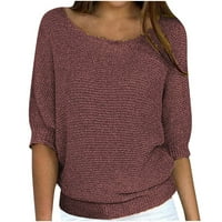 Ženski džemperi jesen zimski kruni okrugli vrat pletiva dugih rukava elegantna labava topla udobnost pulover majica smeđa 3xl