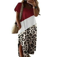 Neilla Žene Long Maxi Haljine Leopard Print Summer Beach Sandress Kratki rukav T majica Hawer Hawaiian