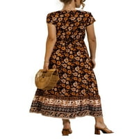 Ženska kratka rukava s kratkim rukavima V-izrez Cvjetni labavi haljina haljina haljina