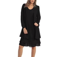 Udobne haljine za žene dugih rukava čvrstog koljena Dužina koljena ženka Ljetna haljina s visokom strukom crna xxxl