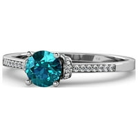 London Blue Topaz i dijamantni zaručnički prsten 0. CTTW u 14K bijelom zlatu .Size 8.5