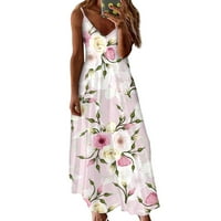 Haljine za žene plus veličine žensko casual V-izrez A-line bez rukava Floral Maxi Clearence A-line haljine ružičaste 4xl