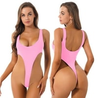 Žene vide kroz visoki rez jedan kupaći kostim, brazilski bikini kupaći kostimi ružičasti
