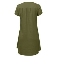 Ženska plus veličine pamuk posteljina udobna osnovna haljina klirens kratki rukav trendy solid ljeta V izrez haljina casual majica zelena xxxxl
