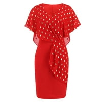 B91XZ Womens Ljetne haljine Moda Slim Fit Style V-izrez V-izrez Elegantna polka Dot šifon haljina Havajski haljine za žene Crvene, XL