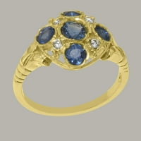 Britanci napravio 9k žuto zlatni prirodni safir i dijamantni prsten izjave o žaru - Veličine opcije - veličine 5