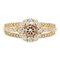 1.76ct okrugli rez smeđi šampanjac simulirani dijamant 14k žuto zlato graviranje godišnjice Angažovanje vjenčanja halo rublje veličine 8.25