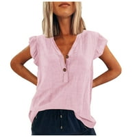 HOKSML pamučna posteljina majica za bluze za žene za žene s poklopcem košulje sa čvrstim bluzama na