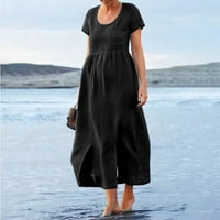Odeerbi Summer Ležerne haljine za žene modni okrugli vrat Čvrsti kratki rukav labav prorez povlačine duge haljine crne boje