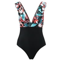 Ženski kupaći kostimi digitalni tisak dubokih v tanki kostimi s visokim strukom ružičaste veličine s