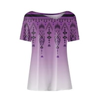 Apepal Womens cvjetni print V-izrez Košulje s kratkim rukavima Oslobađaju se od tucinskih vrhova Bluze tamno ljubičasti xl