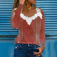 Ženski ljetni V izrez hladni rame Tors T majice izrezane čipke majice dugih rukava