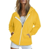 Zip up jaknu za žene s kapuljačom s dugim rukavima, masir s kapuljačom, ležerni kapuljač kapuljača, kaput sa džepom žuti s džepom