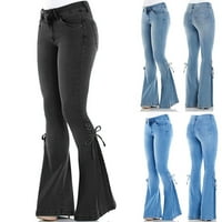 Ženske retro traper-hlače čipke za čizme čizme Jeans Casual Stretch plave pantalone svijetlo plavi xs