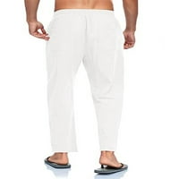 Leuncero Muškarci Sportski salon ugrađene hlače u čvrstih boja Ležerne prilike ravne hlače za noge bijeli