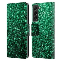 Dizajni za glavu Službeno licencirani PLDesign Glitter Sparkles Smaragd Green Covet Rezervirajte novčanik poklopac Kompatibilan sa Samsung Galaxy S22 + 5G