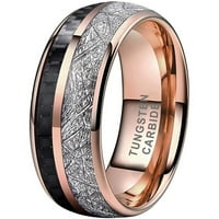 Vjenčani prsten Muškarci Žene Rose Gold Tungsten Band Black Carbon & Meteorit