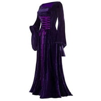 Prime Day Banes Women Ženska Velvet Court Gothic večernja haljina Srednjovjekovna haljina sa plamenim rukavima - Halloween čipkajte zavoj preko haljine