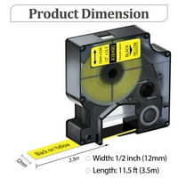 2pk Kompatibilan za DYMO 1 2 crno na žutoj industrijskoj fleksibilnoj najlonskoj traci najlona