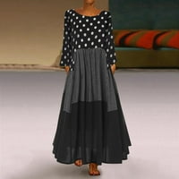Ležerna haljina za žene Vintage Bohe Wahe Wave Točka za ispis dugih rukava O-izrez Maxi haljina 5xl