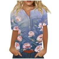 Feterrnal žensko novo dugme V-izrez modni print kratkih rukava retro print majica casual majice Bluza Ljetni vrhovi za žene Trendy