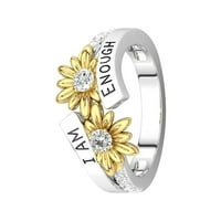 Cara Lady Ja sam e-nough modni engleski prsten, prsten sa dijamantnim bikolorom daisy za žene tinejdžeri djevojke hipoalergene veličine 5- nakit multi-color xxl