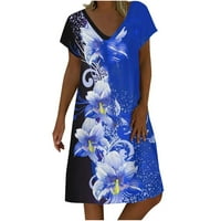 Žene plus veličine sunčane haljine na klirensu V-izrez Ležerni temperament Pulover kratkih rukava Ispiši labavu haljinu