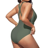Ženski plus kupaći kostim elegantan urlani vrat ruširan bežični grudnjak vojska zelena 3xl