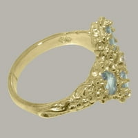 Britanska napravljena 14k žuto zlato prirodni dijamant i akvamarinski ženski godišnjice - Opcije veličine - Veličina 10.25