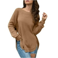 Smanjeni ženski džemper plovidbu pulover pulover pulover pune boje casual srednjeg dugih rukava s podijeljenim dugim rukavima