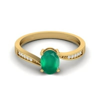 1. CTS ovalni zeleni učvršćeni srebrni zlatnik Vermeil Solitaire Accent Woman Halo Angažman prsten