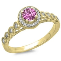 DazzlingRock kolekcija 14k Pink Sapphire i bijeli dijamantski vintage Millgrain Halo Angažman prsten,