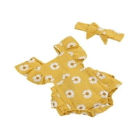 Novorođene dječje djevojke slatke tratinčerske rubne rukavice bez rukava sa rukavima ljetna bodila za glavu za glavu žuta 12- mjeseci