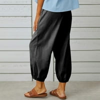 Pamučne posteljine kapri hlače za žene visoka elastična stručna pantalona sa džepovima
