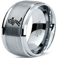 Volfram Love Kineski simbol band prsten za muškarce Žene Udobnost Fit Grey Step Bevel Edge brušeno polirano