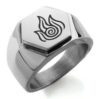 Avatar od nehrđajućeg čelika vatrogasni element ugravirani šesterokutni Crest Flat Top Biker stil polirani prsten