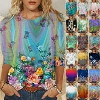 Luiyenes tiskana košulja za ženske ležerne ljetne vrhove cvjetni tri četvrtine rukava okrugli vrat tee tunika cvijeća labava strana split bluza