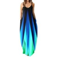 Ljetne haljine za Long Maxi V izrez Labavo bez rukava Boho Beach Džepne modne Ležerne haljine za žene Plava M