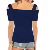 Ženski bluze scoop vrat Ženska plus bluza Labave majice Kratki rukav ljetni vrhovi plavi s