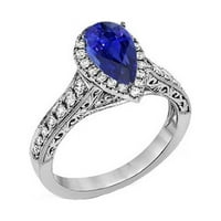 Harry Chad Enterprises CT Halo Blue Sapphire Antique Style & Diamonds Vjenčani prsten, veličina 6.5