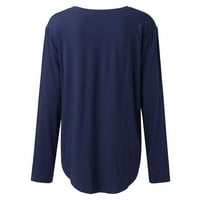 Ženske majice Čvrsto boje V izrez Loose Casual Dugi rukav džep majica Žena Modni casual XL