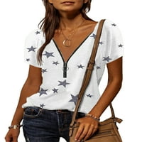 HAITE Women s kratkim rukavima Boho Pulover casual v izrez majica plaža Zipper Star Print Tunic Bluza