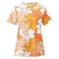 Zkozptok Ljetni vrhovi Casual Labavi kratki rukav Grafički print T-majice okrugla bluza bez rukava, narandžasta, XL