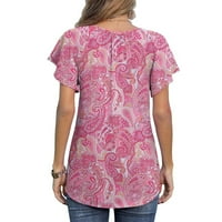 Bazyrey ženske vrhove ženske casual modne šifonske tiskane majice kratkih rukava ružičasta L