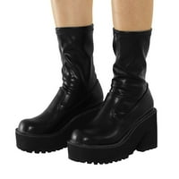 Eczipvz Ženske cipele za žene za žene kratke čizme za ženske platforme čizme Square Toe Heel Platform Dame Dame Ankle Boots Boots Heels za žene Srednja teletska, crna 7