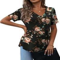 A.JESDANI Ženski plus veličine kratkih rukava Henley majica V izrez cvjetni bluze Tunički vrhovi za