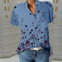 Ženski gumb dolje košulja Dressy Casual Work Tops Šifon bluza Ljetne kratke rukave s džepom