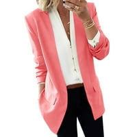 Ksinqinghao Blazers Jakne za žene Jednobojno pletene rever Coat kaput dugih rukava uredene jakne sa džepovima Pink XL