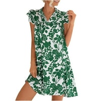 Finelylove skakača Ženska haljina ispod dolara za žene V-izrez cvjetni kratki rukav sunčani haljina zelena